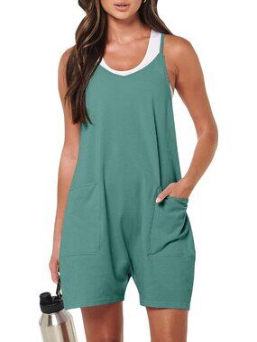 Women's Cyan Summer Casual Loose Sleeveless Overall Spaghetti Strap Romper